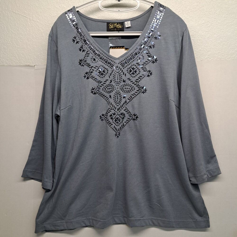 Bob Mackie Sequin Blue Wearable Art Embellished Art to Wear Women's XL